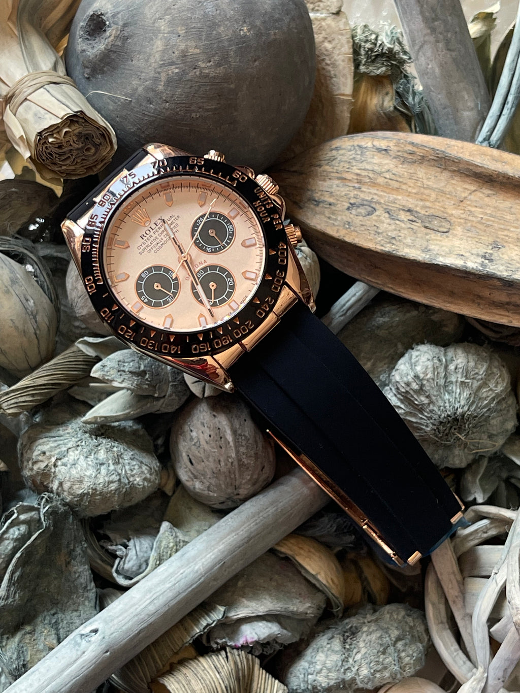 Rolex Daytona Rose Gold Rubber Strap Chronograph Working