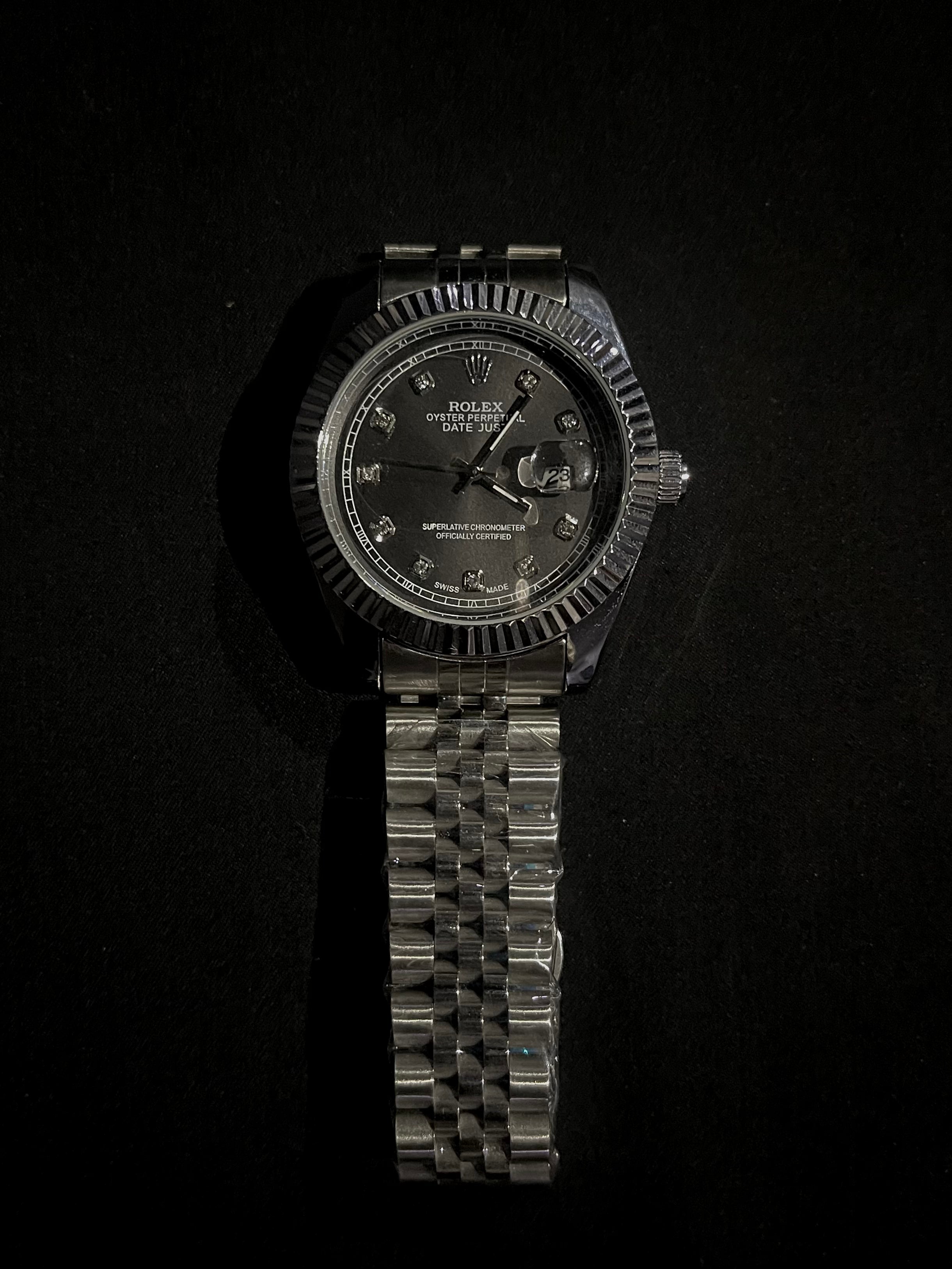 Rolex Black Dial Stainless Steel Watch