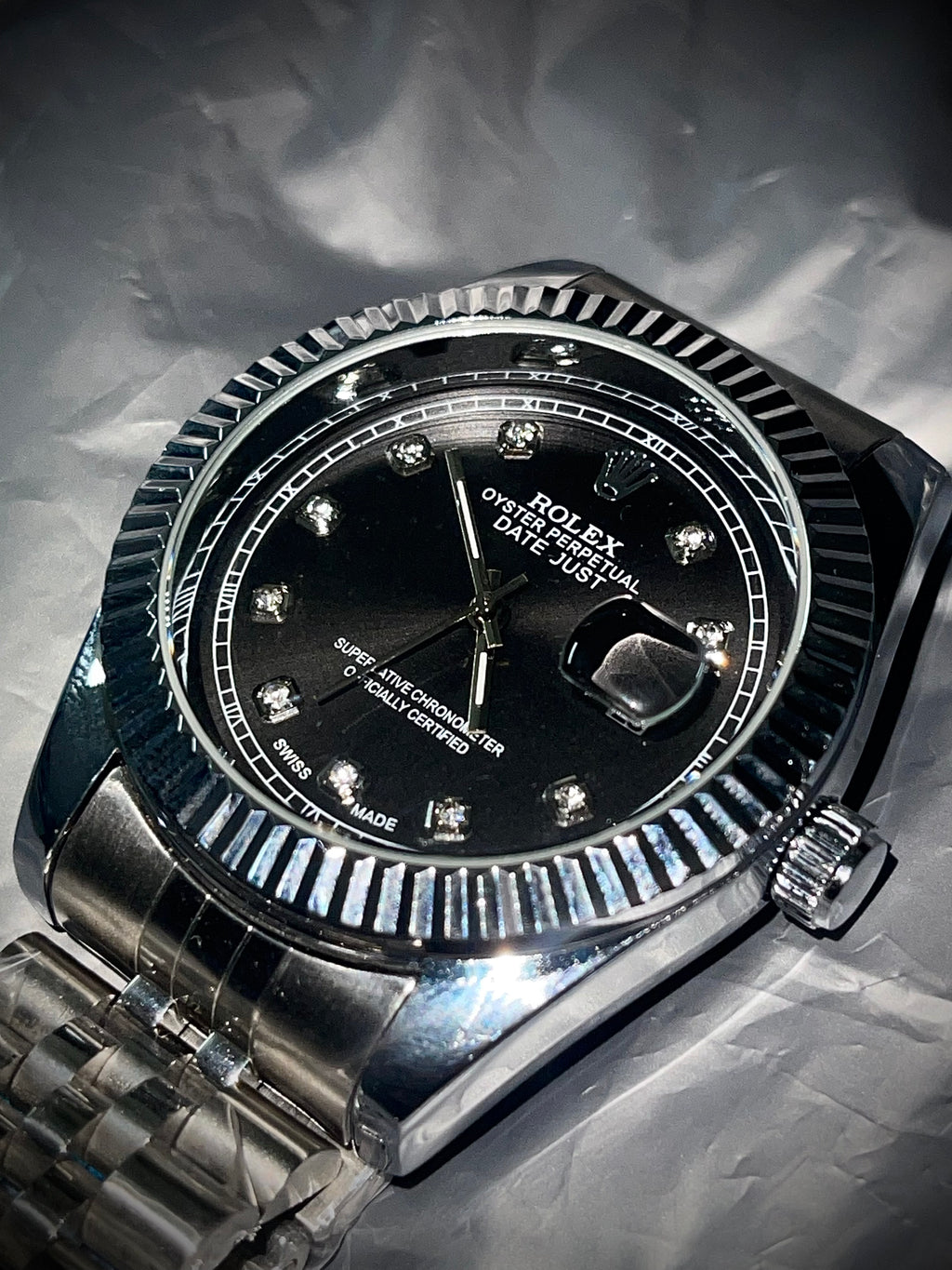 Rolex Black Dial Stainless Steel Watch