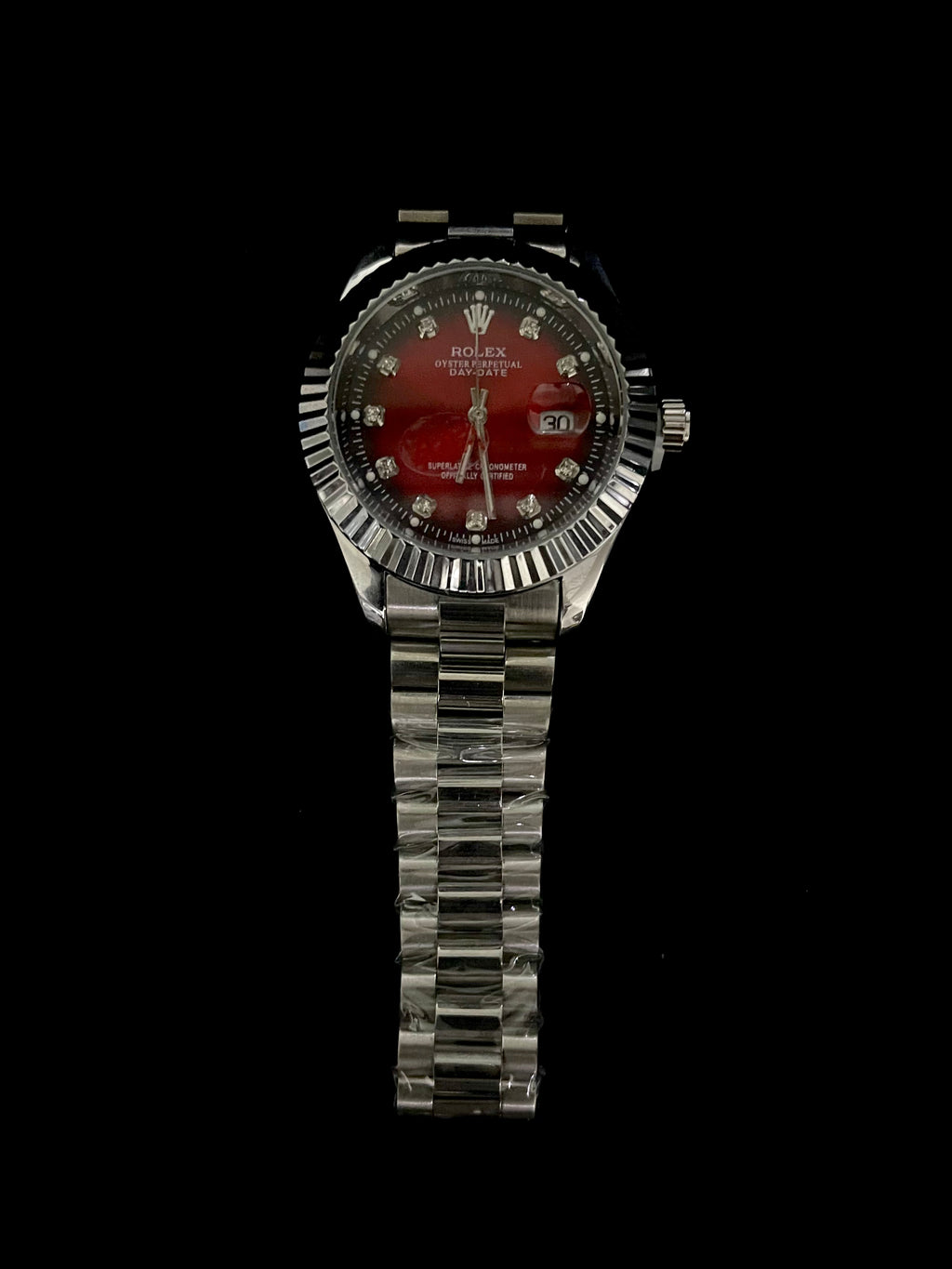 Rolex Red Dial Stainless Steel Watch