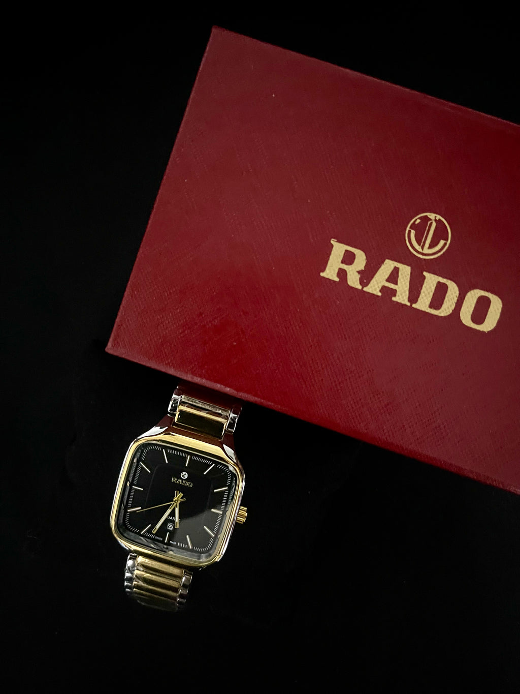 Rado Gold Black Dial Stainless Steel Watch