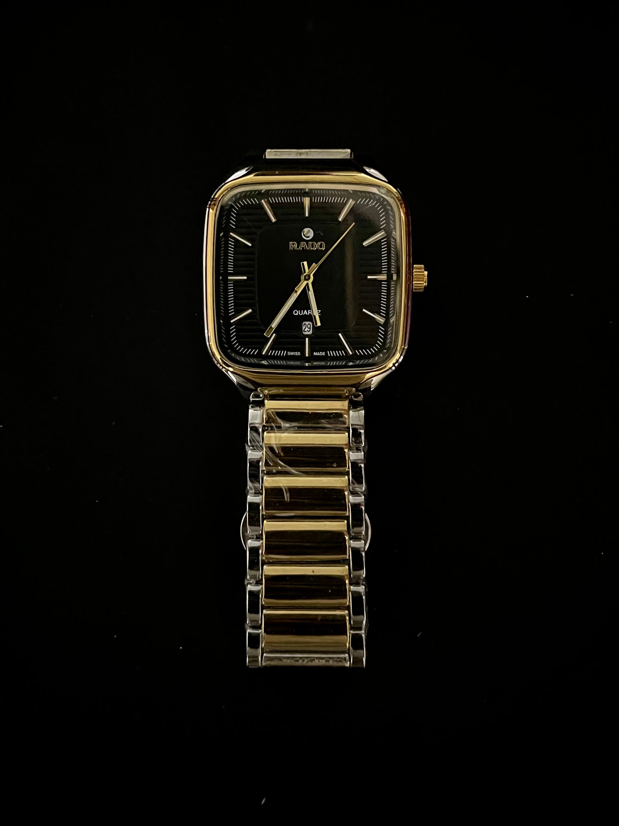 Rado Gold Black Dial Stainless Steel Watch