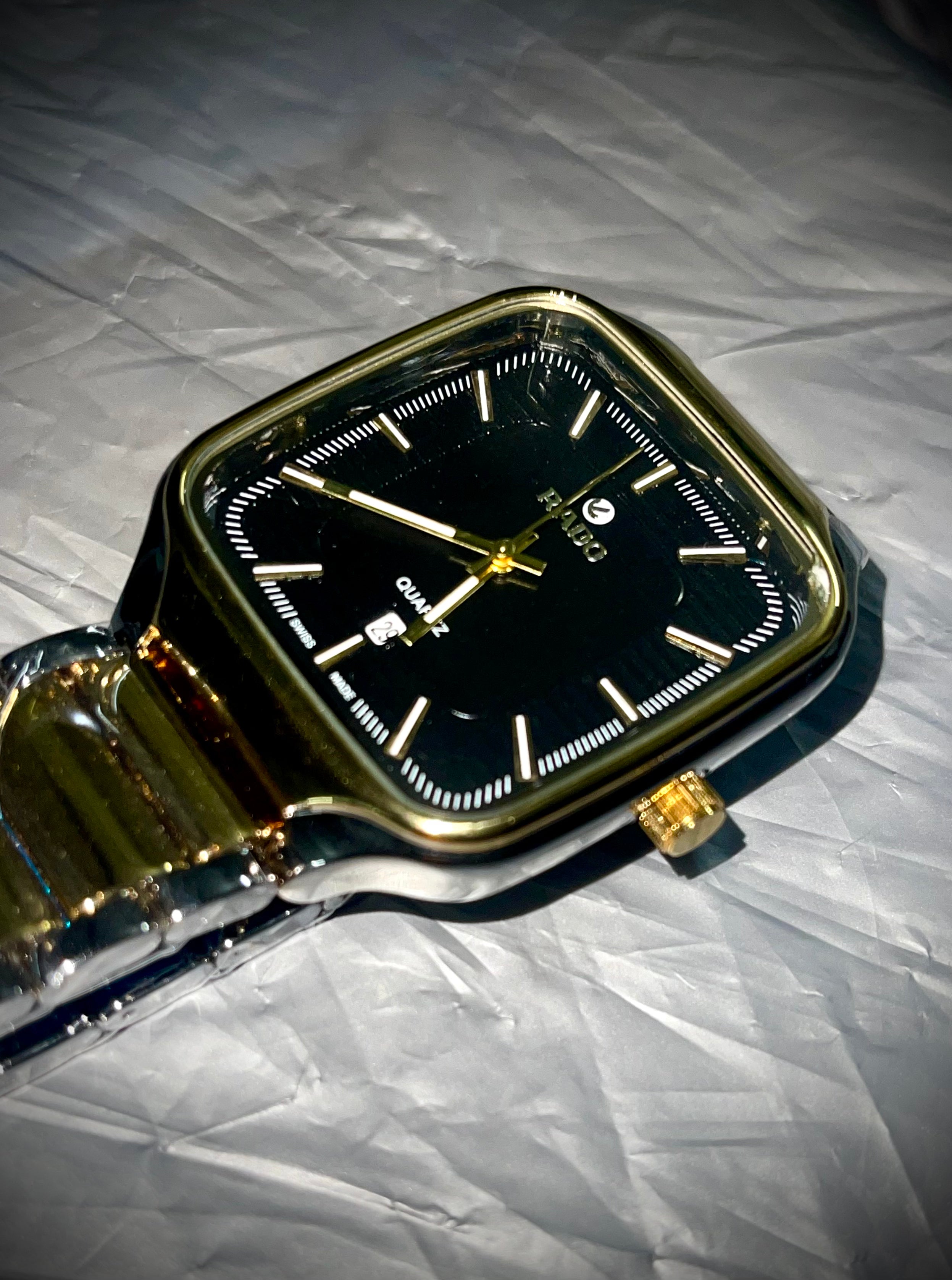 Rado Gold Black Dial Stainless Steel Watch