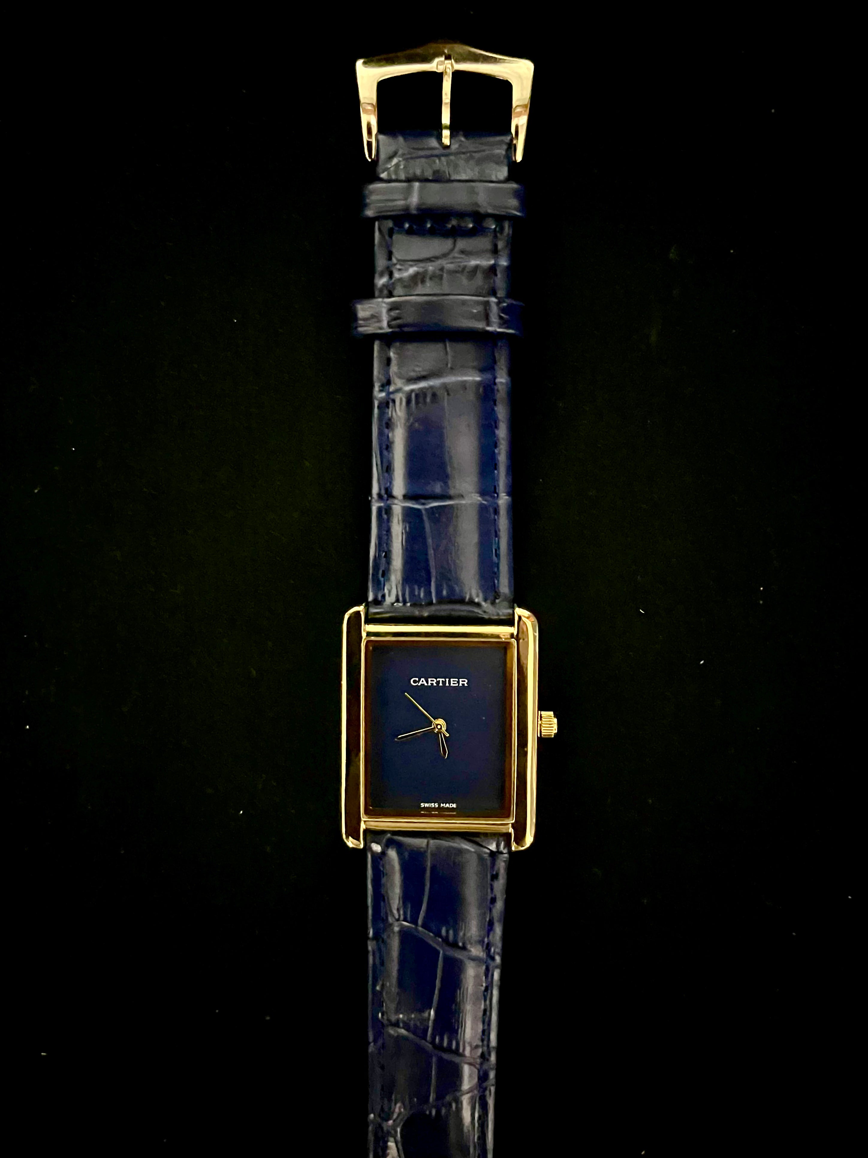 Cartier Tank Blue Dial Watch – Blue Leather Strap Edition