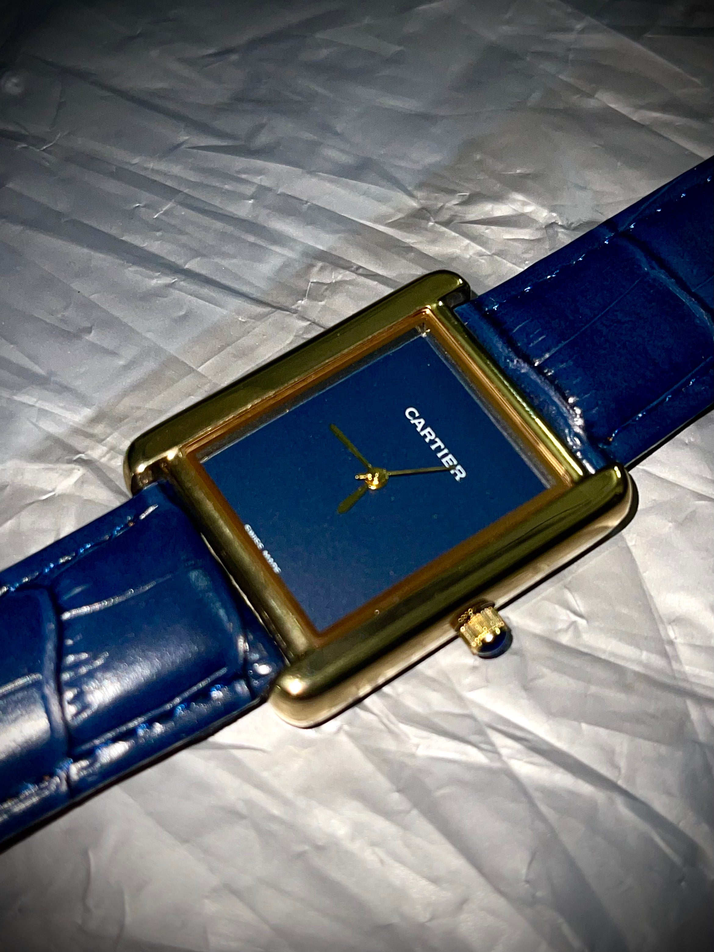 Cartier Tank Blue Dial Watch – Blue Leather Strap Edition